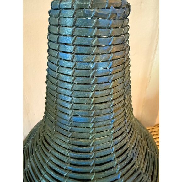 Vintage Art Pottery And Wicker Decor Vase Blue Weathered Rustic - Picture 4 of 12